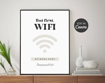 Placa com a senha do Wi-Fi do Airbnb: Pôster para aluguel de temporada (Modelo editável e imprimível)
