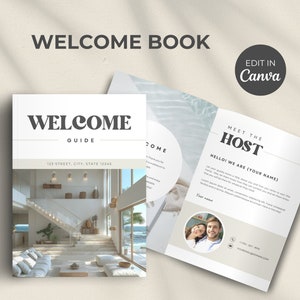 Plantilla de libro de bienvenida de Airbnb, plantilla de guía de bienvenida de Airbnb, guía de inicio de Airbnb Canva, plantilla de manual para anfitriones de casas, plantilla de alquiler vacacional