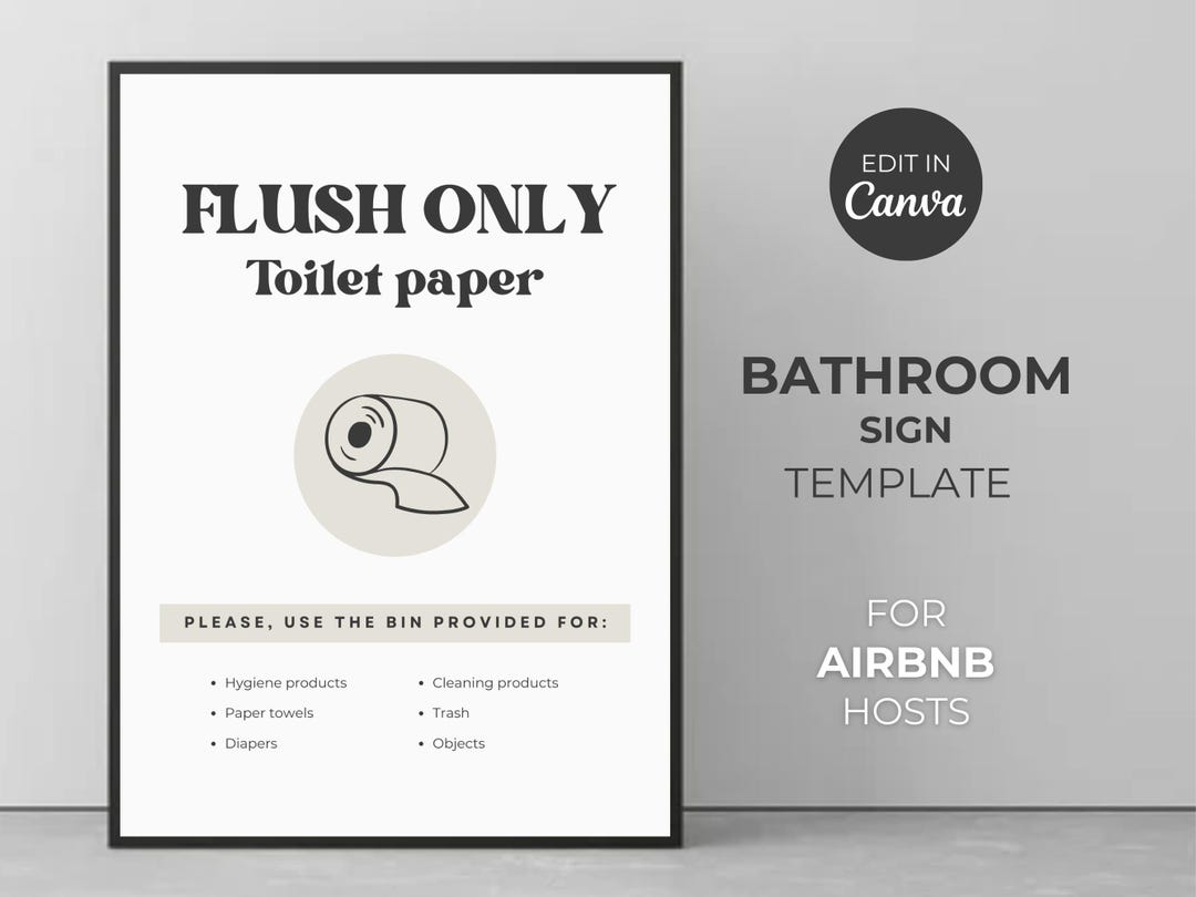 Airbnb Bathroom Sign, Flush Only Toilet Paper, Vacation Rental, Do Not Flush Sign, Airbnb Toilet ...