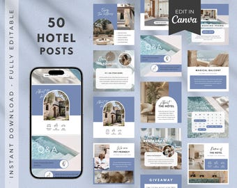 Hotel Instagram Post Template: Hospitality Social Media Pack (Canva Editable)