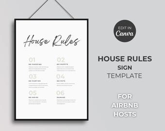Airbnb House Rules Sign: Vacation Rental Poster (Editable Printable Template)