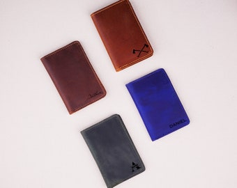 Titular de la tarjeta bifold de cuero personalizado, billetera de tarjeta de crédito personalizada, regalo para el marido, billetera delgada, billetera de bolsillo frontal, billetera de hombre personalizada