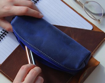 Personalized Leather Pencil Pouch, Engraved Pen Case, Gift for Students