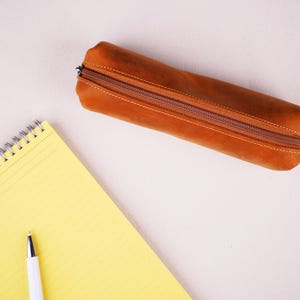 Personalized Leather Pencil Case: Hand Crafted Cowhide Zip Pouch