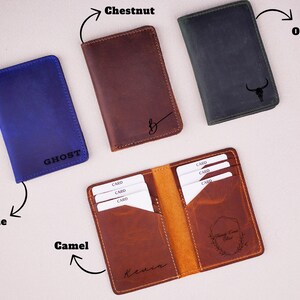 Billetera plegable de cuero de grano superior personalizada, billetera para tarjetas de crédito unisex personalizada, tarjetero, tarjetero delgado, billetera con bolsillo frontal