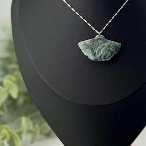 Hand Carved Burmese Jadeite Pendant - Moss Green - Sterling Silver Chain Option - Authentic Gemstone Necklace | P076
