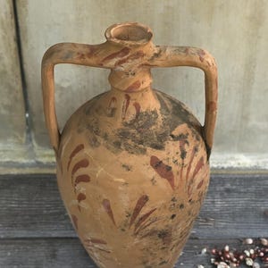 Glazed Handmade 1950s Vintage Turkish Terracotta Vase, Vintage Pottery Clay Flower Pot, Vintage Vase For Home Decor, Glazed Vase, Home Vase