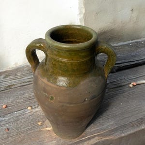 Glazed Handmade 1950s Vintage Turkish Terracotta Vase, Vintage Pottery Clay Flower Pot, Vintage Vase For Home Decor, Glazed Vase, Home Vase