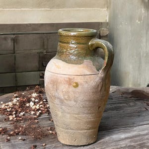 Glazed Handmade 1950s Vintage Turkish Terracotta Vase, Vintage Pottery Clay Flower Pot, Vintage Vase For Home Decor, Glazed Vase, Home Vase