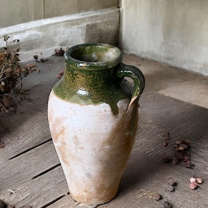Glazed Handmade 1950s Vintage Turkish Terracotta Vase, Vintage Pottery Clay Flower Pot, Vintage Vase For Home Decor, Glazed Vase, Home Vase
