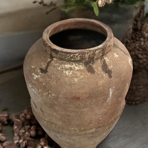 Vaso di terracotta turco vintage smaltato fatto a mano degli anni &#39;50, vaso di fiori in argilla di ceramica vintage, vaso vintage per l&#39;arredamento della casa, vaso smaltato, vaso per la casa