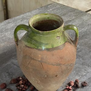 Glazed Handmade 1950s Vintage Turkish Terracotta Vase, Vintage Pottery Clay Flower Pot, Vintage Vase For Home Decor, Glazed Vase, Home Vase