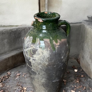Vintage Terracotta Double Handled Vase, Turkish Pottery, Decorative Clay Flower Pot, Vintage Glazed Transitional Antique Vase, Handmade Vase