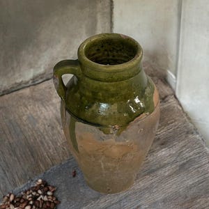 Old Vintage Turkish Terracotta Pitcher Vase, Vintage Pitcher For Decor, Vintage Vase With Decorative Handle, Handmade Terracotta Pitcher