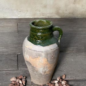 Vintage Terracotta Double Handled Vase, Turkish Pottery, Decorative Clay Flower Pot, Vintage Glazed Transitional Antique Vase, Handmade Vase