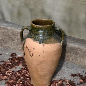 Glazed Handmade 1950s Vintage Turkish Terracotta Vase, Vintage Pottery Clay Flower Pot, Vintage Vase For Home Decor, Antique Vase