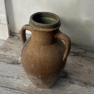 Glazed Handmade 1950s Vintage Turkish Terracotta Vase, Vintage Pottery Clay Flower Pot, Vintage Vase For Home Decor, Glazed Vase, Home Vase