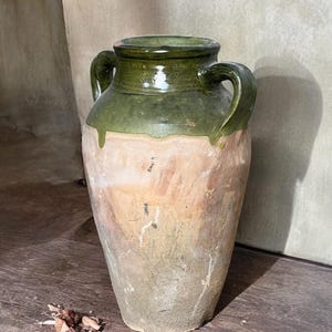Glazed Handmade 1950s Vintage Turkish Terracotta Vase, Vintage Pottery Clay Flower Pot, Vintage Vase For Home Decor, Glazed Vase, Home Vase