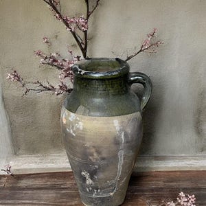 Glazed Handmade 1950s Vintage Turkish Terracotta Vase, Vintage Pottery Clay Flower Pot, Vintage Vase For Home Decor, Glazed Vase, Home Vase