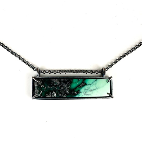 Emerald Variscite and Sterling Silver Handmade Pendant Necklace