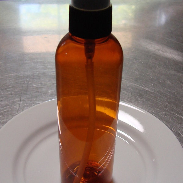 4 oz Amber, PET plastic bottles with black dispensing pump - 8 count