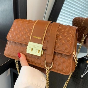 Luxurious brown leather handbag