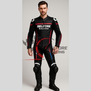 Custom Black Leather Motorbike Racing Suit - Handmade Motorcycle Gear for Bikers - Professional Biker Gift with CE Armor Gift for bikers