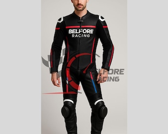Tuta da motociclista in pelle nera personalizzata: equipaggiamento da motociclista con armatura CE