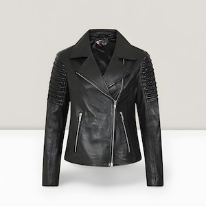 Blouson motard en cuir véritable - Blouson motard classique en cuir noir - Blouson moto en cuir de vachette véritable haut de gamme