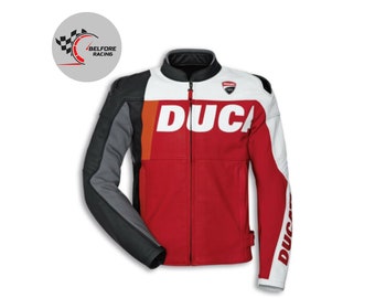 Jaqueta de couro para motociclista Ducati Corse masculina | Equipamento de motociclista em couro bovino genuíno blindado CE