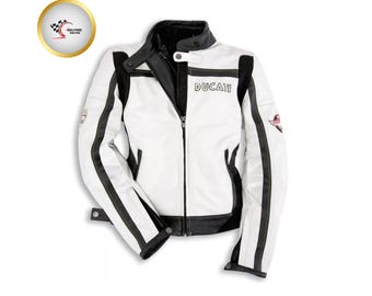 Jaqueta de couro para motociclista Ducati Corse masculina | Equipamento de motociclista em couro bovino genuíno blindado CE