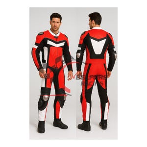 Red & Black Cowhide Leather Motorcycle Racing Suit - CE Armored Moto Safety Gear - Men's Custom Biker Leathers - Track Day Protective Suit