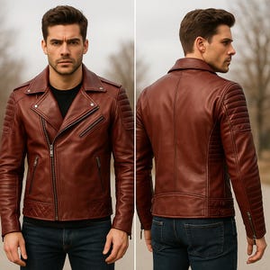 Men&#39;s Handmade Burgundy Sheepskin Leather Jacket - Belfore Racing