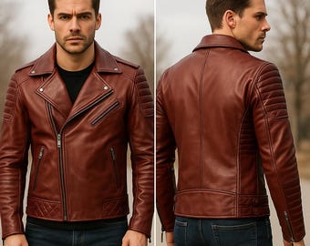 Chaqueta de piel de oveja burdeos hecha a mano para hombre - Belfore Racing