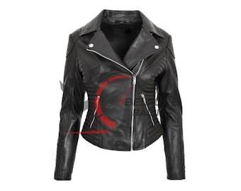 Handmade Cropped Black Leather Biker Jacket: Silver Zippers, Moto Style