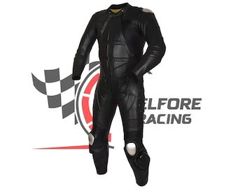 Traje de cuero negro personalizado Traje de moto a medida Disponible en tallas para hombre y mujer