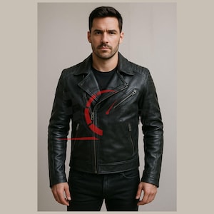 Blouson motard en cuir véritable : Blouson moto noir classique