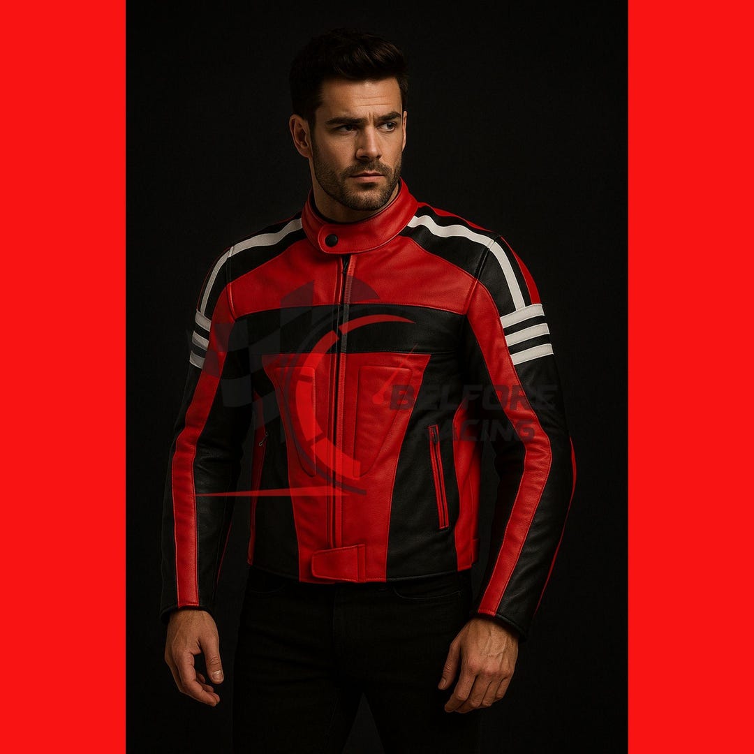 Homme Red Racing Jacket Red & Black Leather Motorcycle Racing Jacket: CE Armored Motogp Style ...