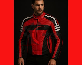 Rot und Schwarz Leder Motorradjacke: CE Armored MotoGP Style
