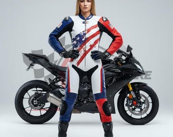 USA Flag Leather Motorcycle Racing Custom MotoGP Race Suit for Men & Women Track Gear