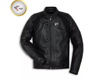 メンズ ドゥカティ バイク用レザー レーシングジャケット ブラック