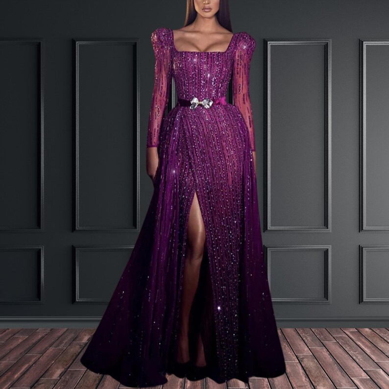 Fuchsia Corset Glitter A-line Evening Gown A-line Evening Dress Y6001 main image 1