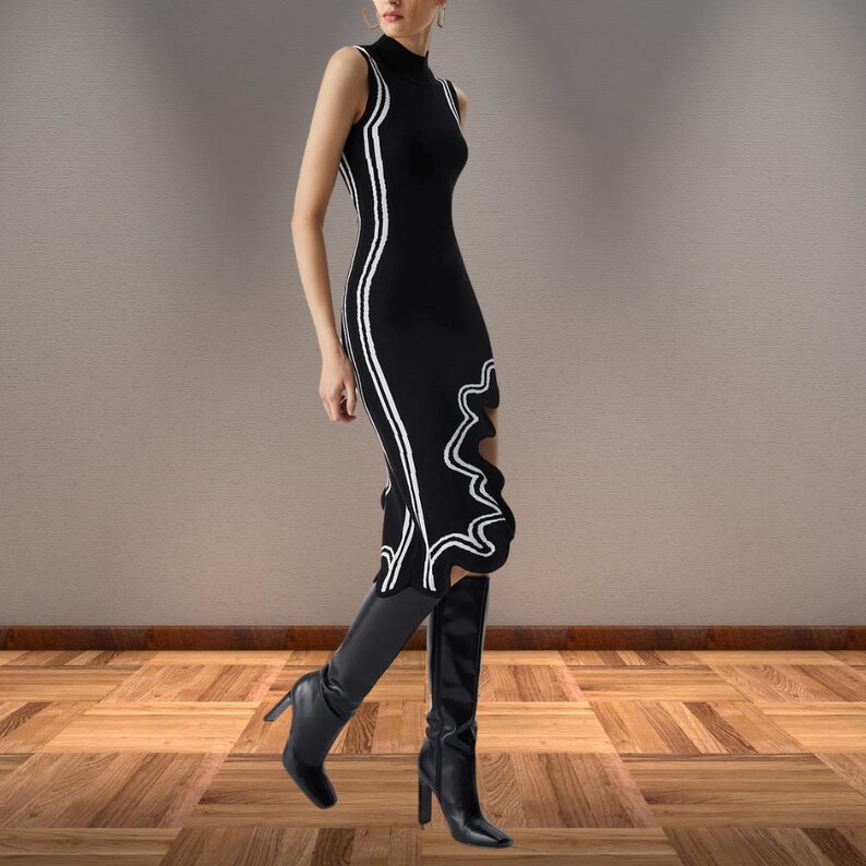 Solid Round Neck Slouchy Asymmetrical Hem Midi Dress