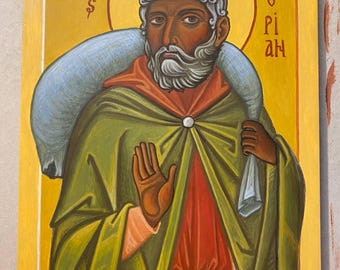 Handmade icon on commission, waist-length (14.5x21), in Byzantine style