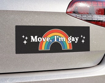 Rolig Pride-stötfångardekal - Flytta mig, jag är gay - Pride-bilmagnet - Retro regnbågsmagnet för Pride