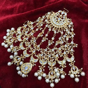 Bridal Kundan Passa | Indian Side Maang Tikka | Pearl Jhoomar Headpiece | Mughal Style Wedding Jewelry for Bride