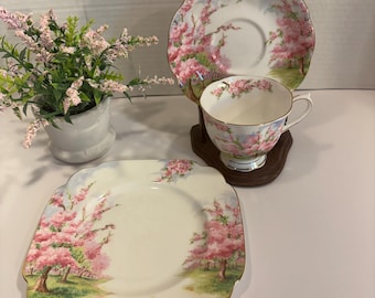 Royal Albert Blossom Time Trio, Tea Cup, Saucer, and Dessert Plate