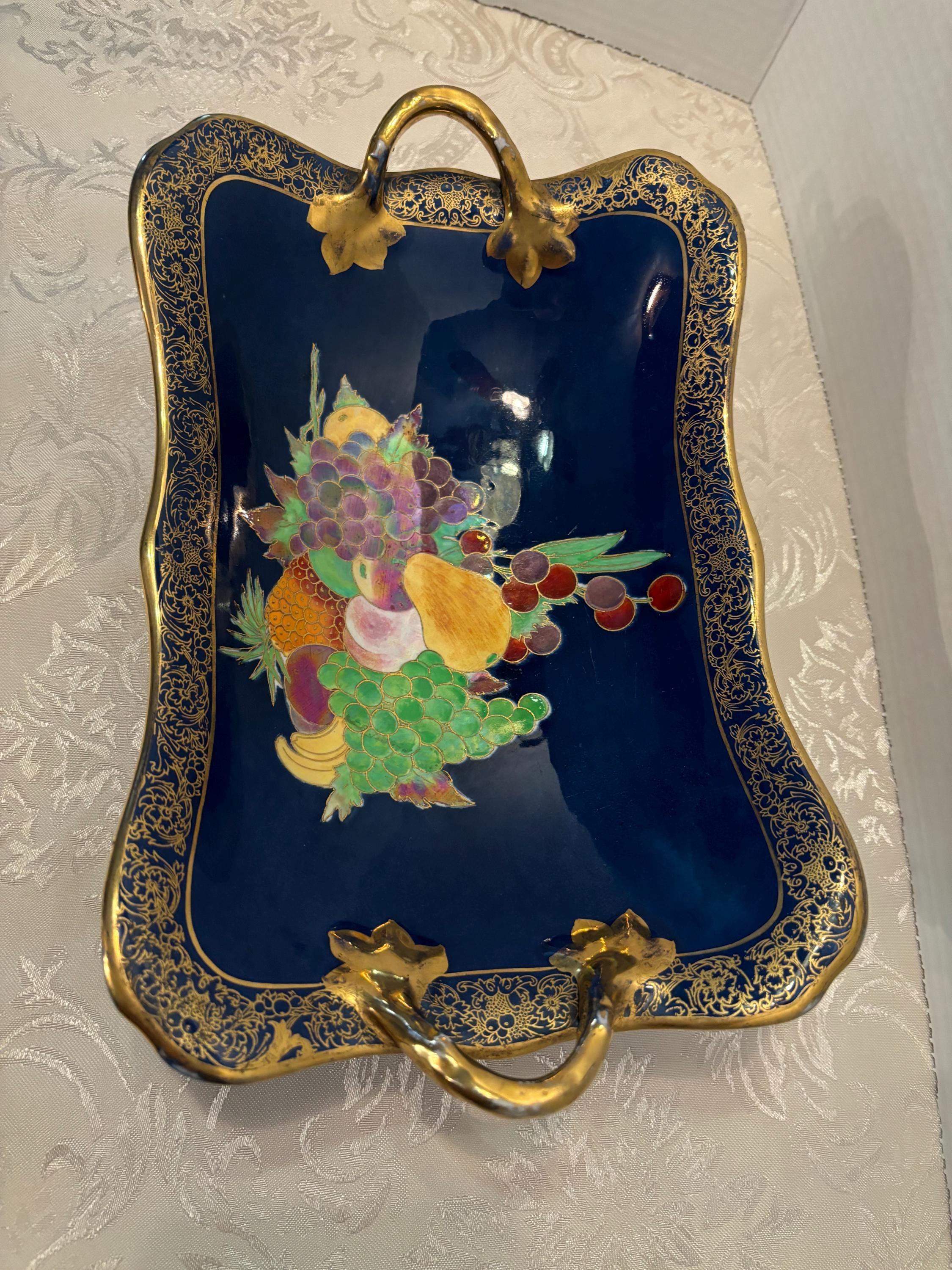 Antique Carlton Ware Stoke on Trent Footed Fruit Motif Lustre Ware