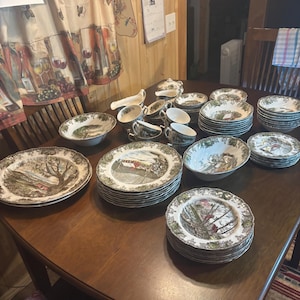 Johnson Bros The Friendly Village China: Vintage England Plates, Bowls, Cream and Sugar, Gravy, Tea Cups, Platter