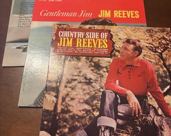 Jim Reeves Set of 3 Vinyl 33 rpm Records, Gentleman Jim, Moonlight and Roses, Country Side